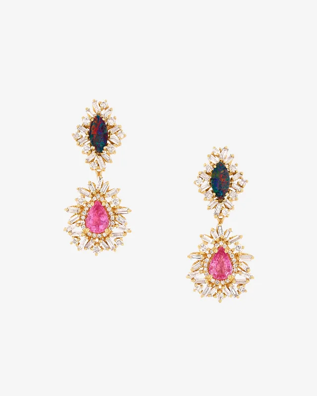 Ruby stone earrings-Ruby stone earrings-One of a Kind Opal Doublet & Pink Sapphire Tear Drop Earrings