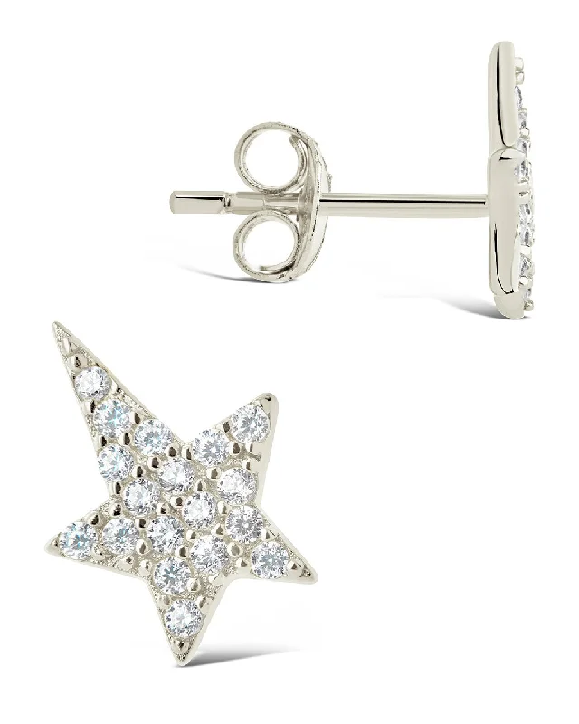 Zigzag design earrings-Zigzag design earrings-Sterling Silver CZ Star Stud Earrings