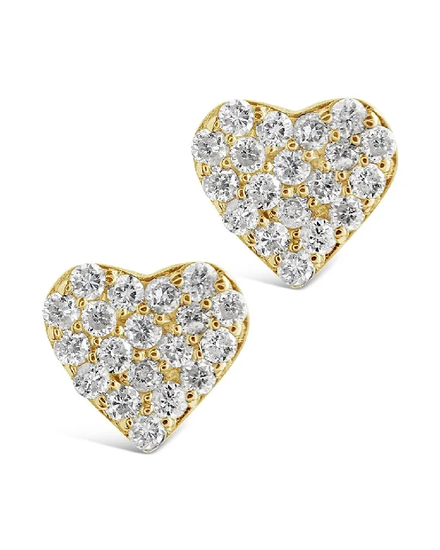 Hand-carved earrings-Hand-carved earrings-14K Gold Diamond Heart Stud Earrings