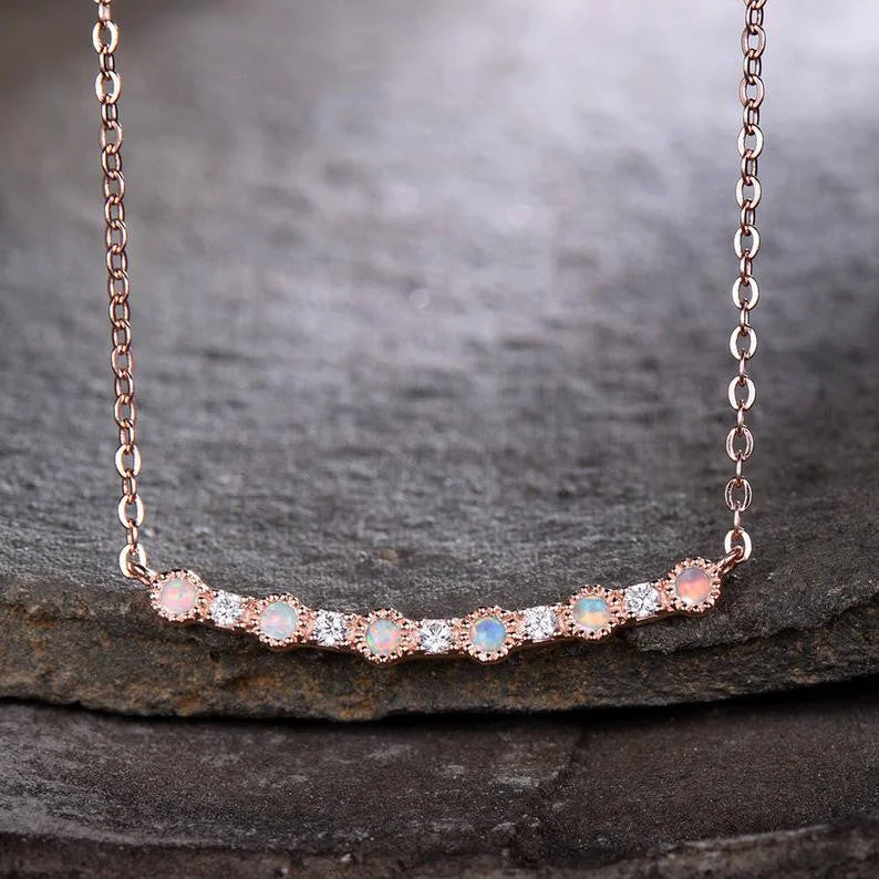 Satin gold necklaces-Opal Pendant Pendant Necklace Silver Moissanite Rose Gold Plated/14K/18K-14 Inches