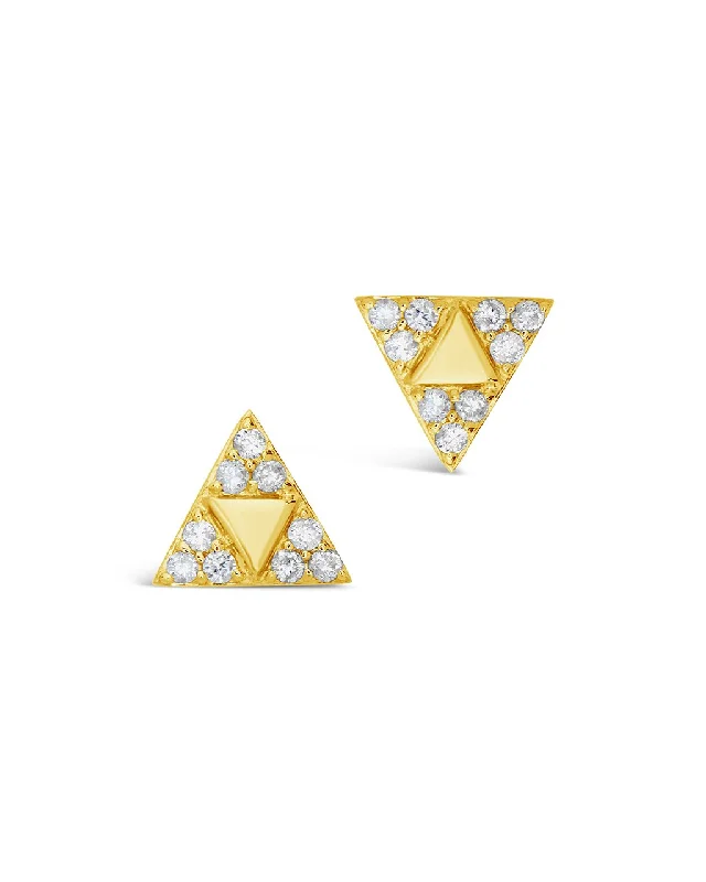 Aged silver earrings-Aged silver earrings-14K Gold Diamond Pyramid Stud Earrings