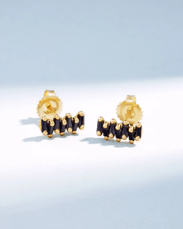 Dramatic drop earrings-Dramatic drop earrings-Bold ZigZag Black Sapphire Studs