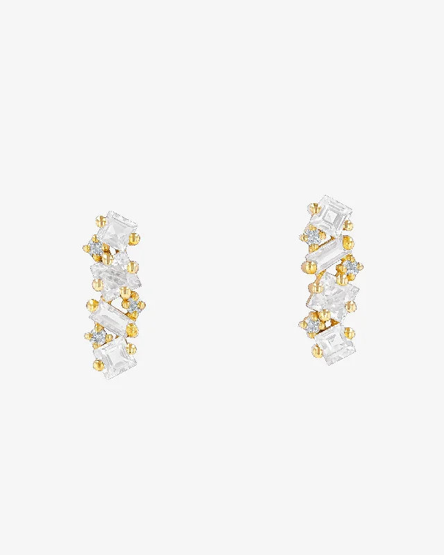 Flat medallion earrings-Flat medallion earrings-Nadima White Topaz Bar Studs