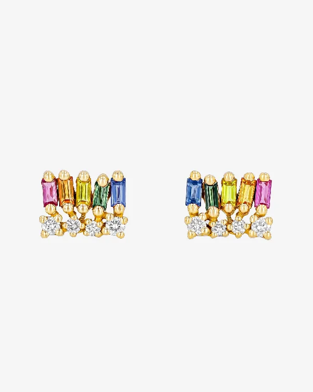 Gem-wrapped earrings-Gem-wrapped earrings-Short Stack Rainbow Sapphire Studs