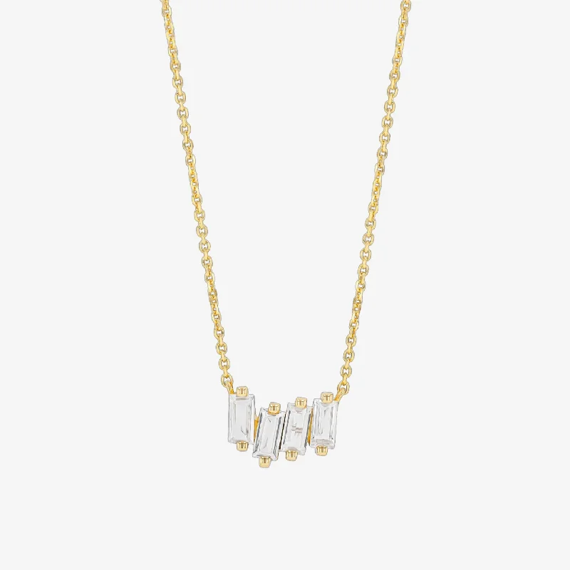 Linked pendant necklaces-White Topaz Stone Step Necklace