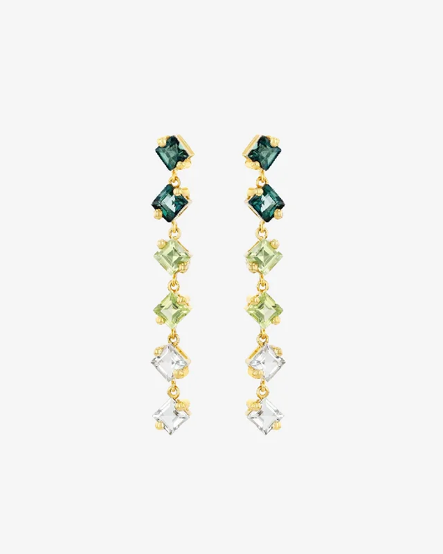 Reversible earrings-Reversible earrings-Amalfi Princess Cut Green Ombre Midi Drop Earrings