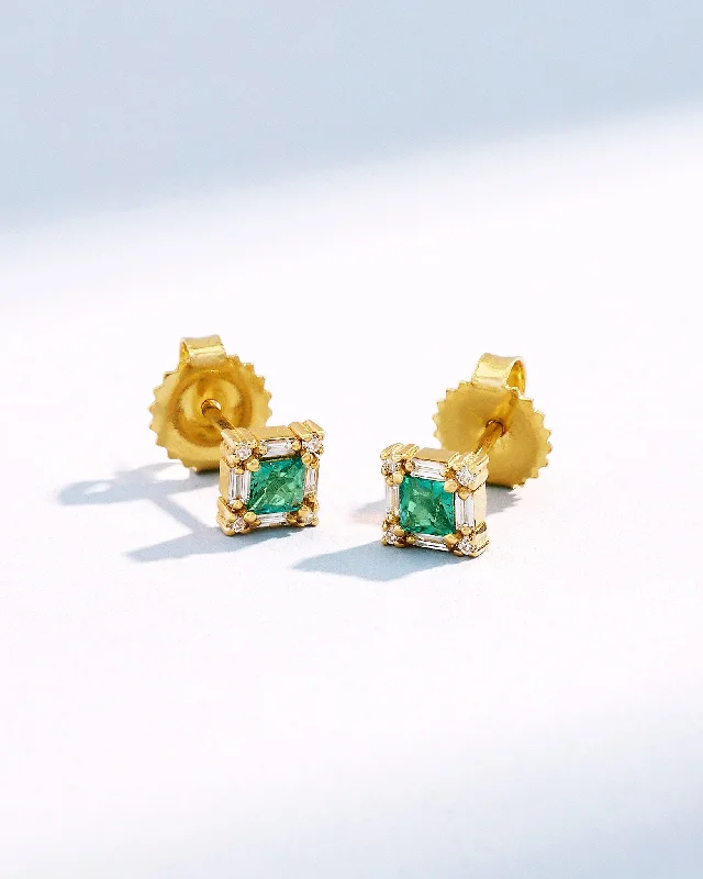 Topaz stud earrings-Topaz stud earrings-Princess Mini Emerald Studs