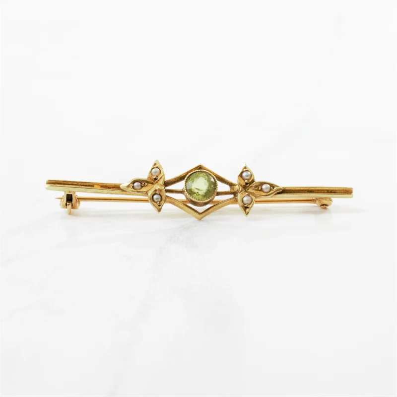 Sleek pin brooches-Edwardian Peridot & Seed Pearl Brooch | 0.40ct