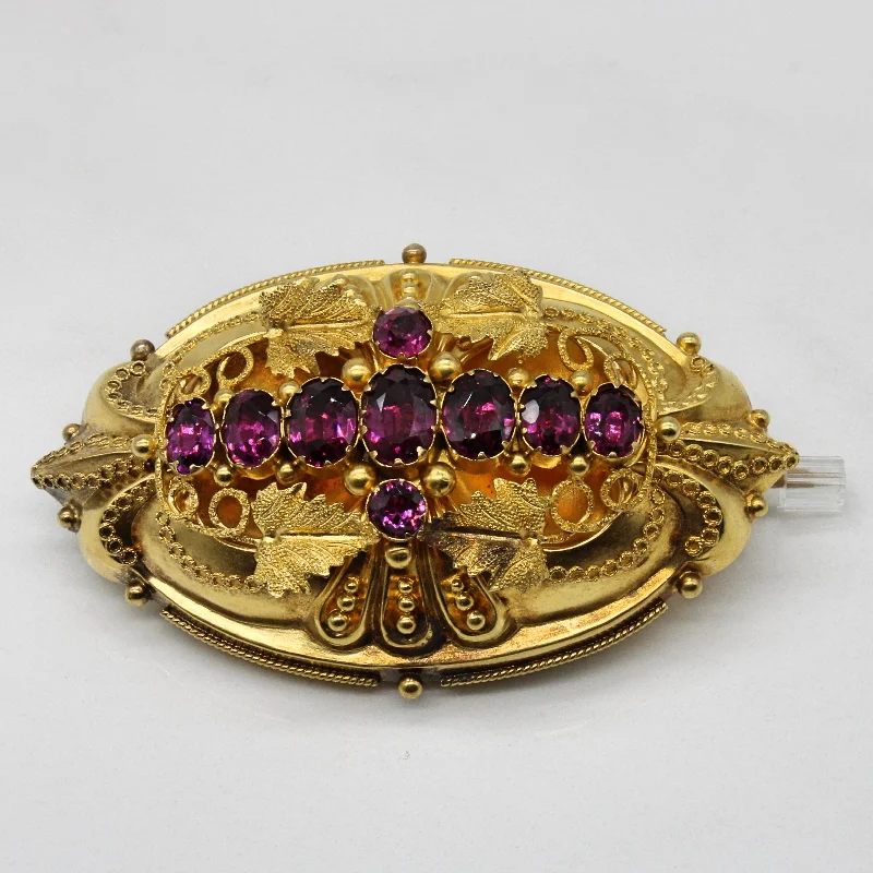 Plated gold brooches-Victorian Era Garnet Brooch | 3.40ctw |