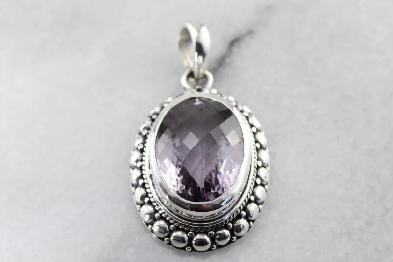 Topaz pendant necklaces-Bold Large Bohemian Amethyst Pendant in Sterling Silver, Affordable Statement Necklace