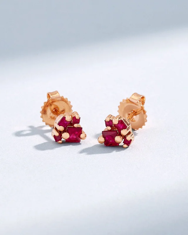 Classic pearl earrings-Classic pearl earrings-Princess Cluster Ruby Studs