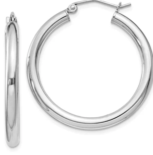 Simple bar earrings-Simple bar earrings-Sterling Silver Rhodium-Plated 3mm Round Hoop Earrings