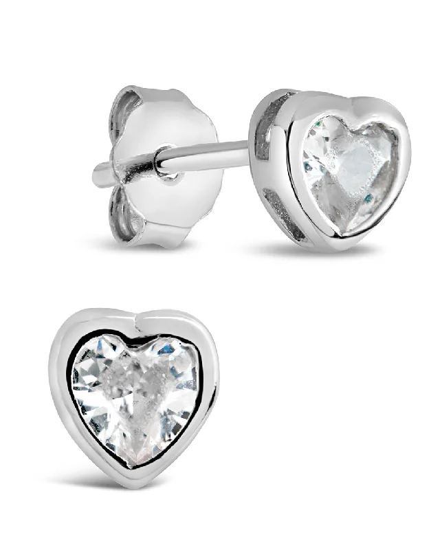 Straight drop earrings-Straight drop earrings-Sterling Silver 2mm Heart CZ Stud Earrings