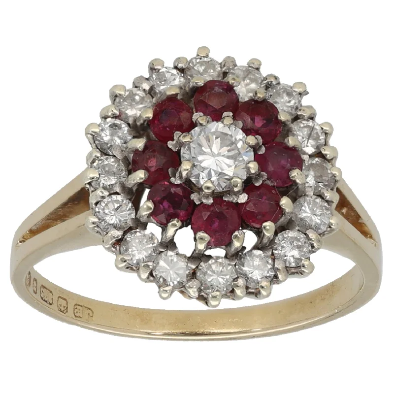 Open band rings-9ct Gold Ruby & 0.52ct Diamond Cluster Ring Size N