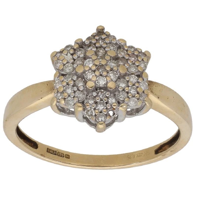 Crafted artisan rings-9ct Gold 0.25ct Diamond Cluster Ring Size K