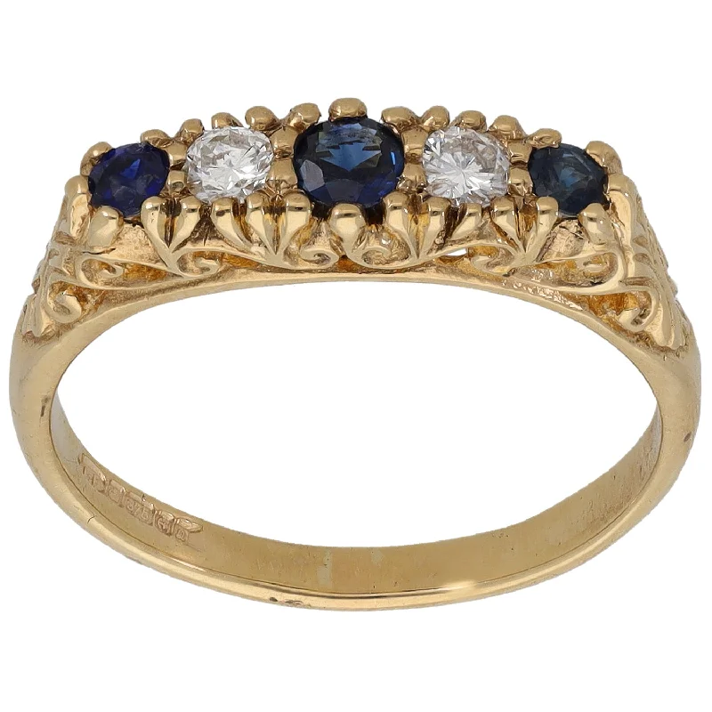 Crafted artisan rings-9ct Gold 0.14ct Diamond & Sapphire Half Eternity Ring Size N