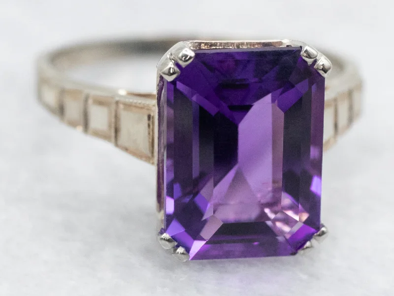 Curved shank rings-Retro Era Gold Amethyst Solitaire Ring