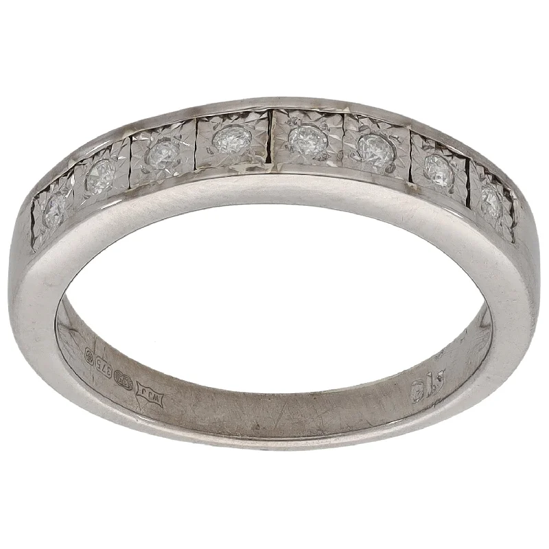 Bird feather rings-9ct White Gold 0.10ct Diamond Half Eternity Ring Size M