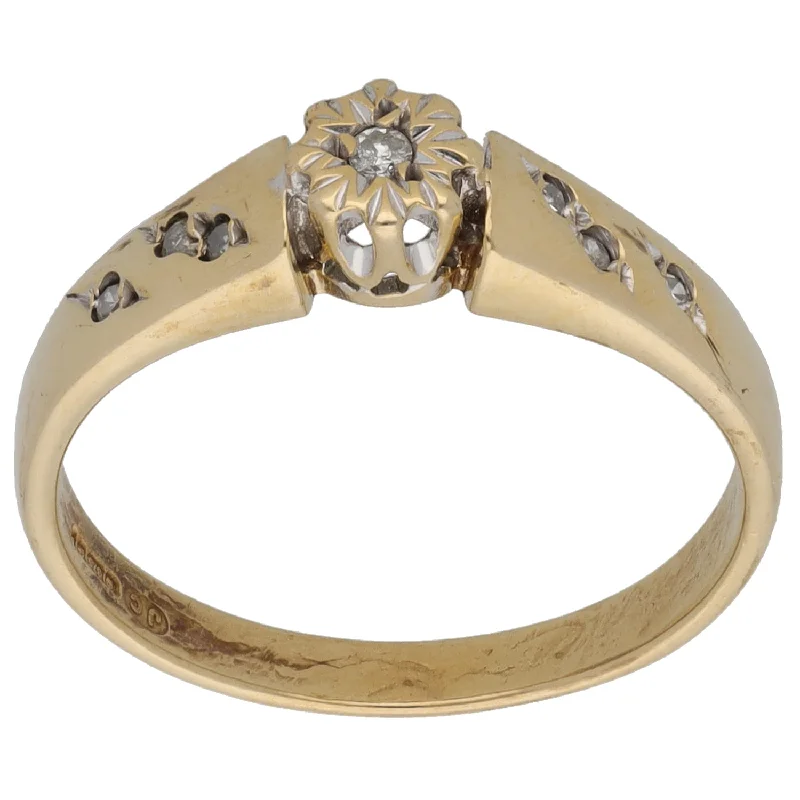 Plush satin rings-9ct Gold 0.07ct Diamond Solitaire Ring With Accent Stones Size N