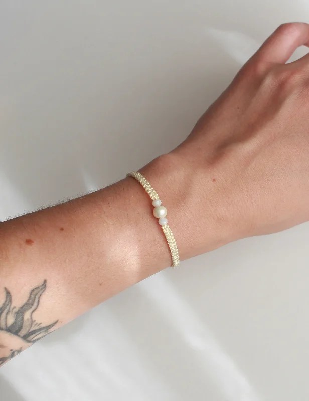 Glittering diamond bracelets-Pearl Stacker in Cream