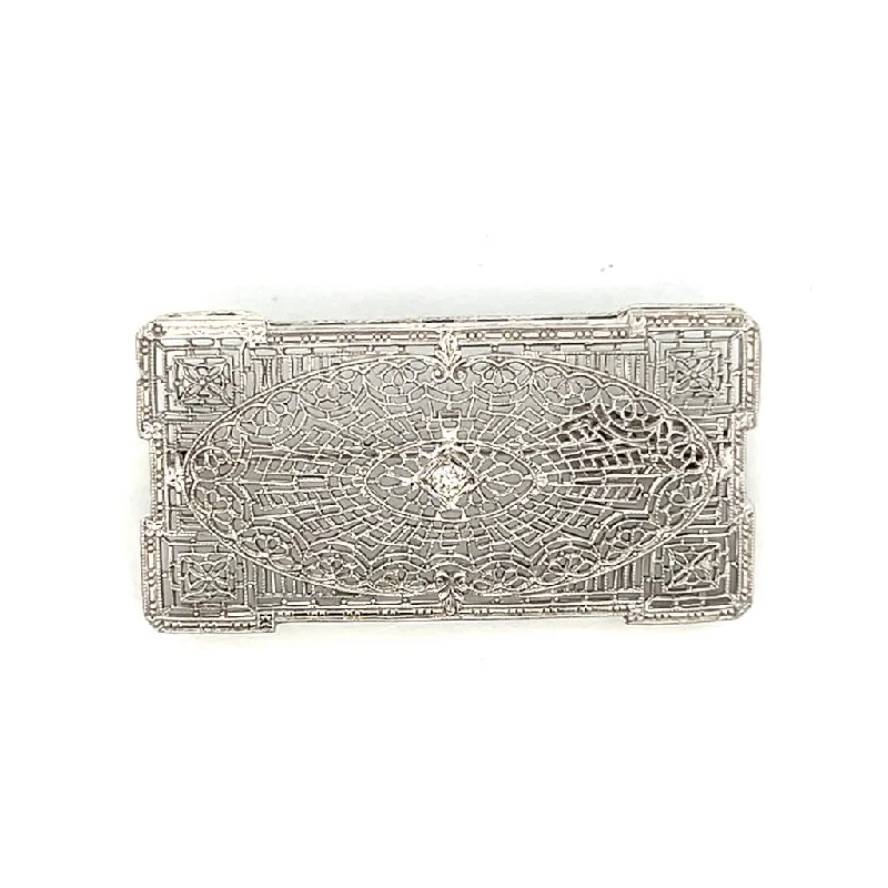 Fluid shape brooches-Estate 14K White Gold 0.06ctw Diamond Art Deco Brooch