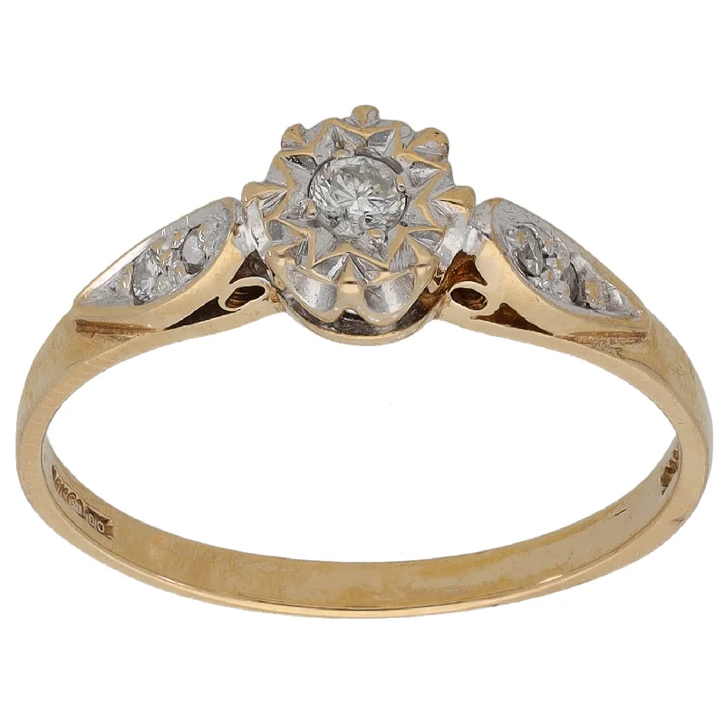 Tidal theme rings-9ct Gold 0.10ct Diamond Solitaire Ring With Accent Stones Size N