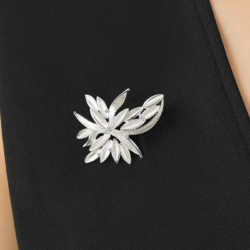 Quartz stone brooches-Newbridge Silverware Plated Leaf Brooch, Silver