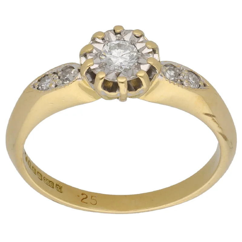 Frosted bead rings-18ct Gold 0.25ct Diamond Solitaire Ring With Accent Stones Size P