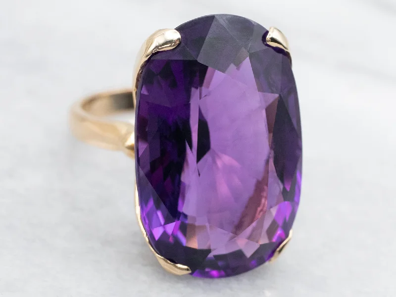 Simple modern rings-Amethyst Solitaire Cocktail Ring