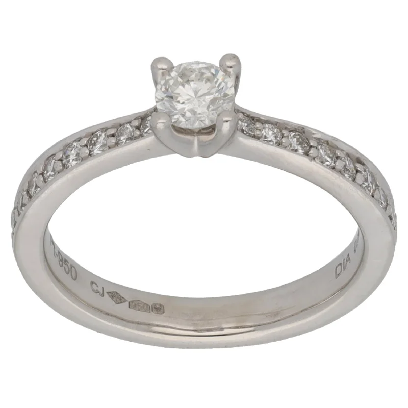 Linked loop rings-Platinum 0.50ct Diamond Solitaire Ring With Accent Stones Size K