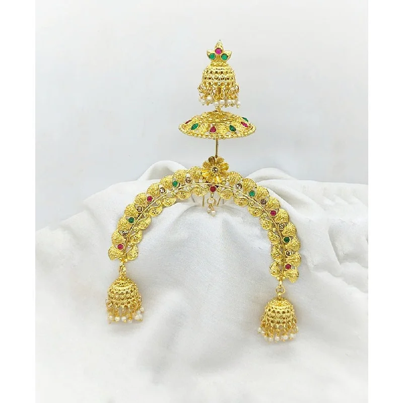 Painted enamel brooches-Akruti Collection Gold Plated Kundan Hair Brooch