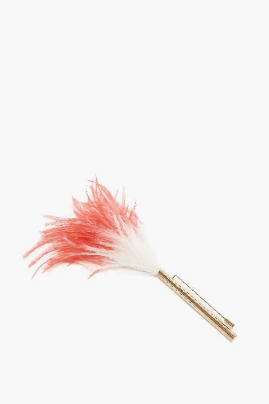 Cord tassel brooches-Feather Brooch In White-light gold/cream-red