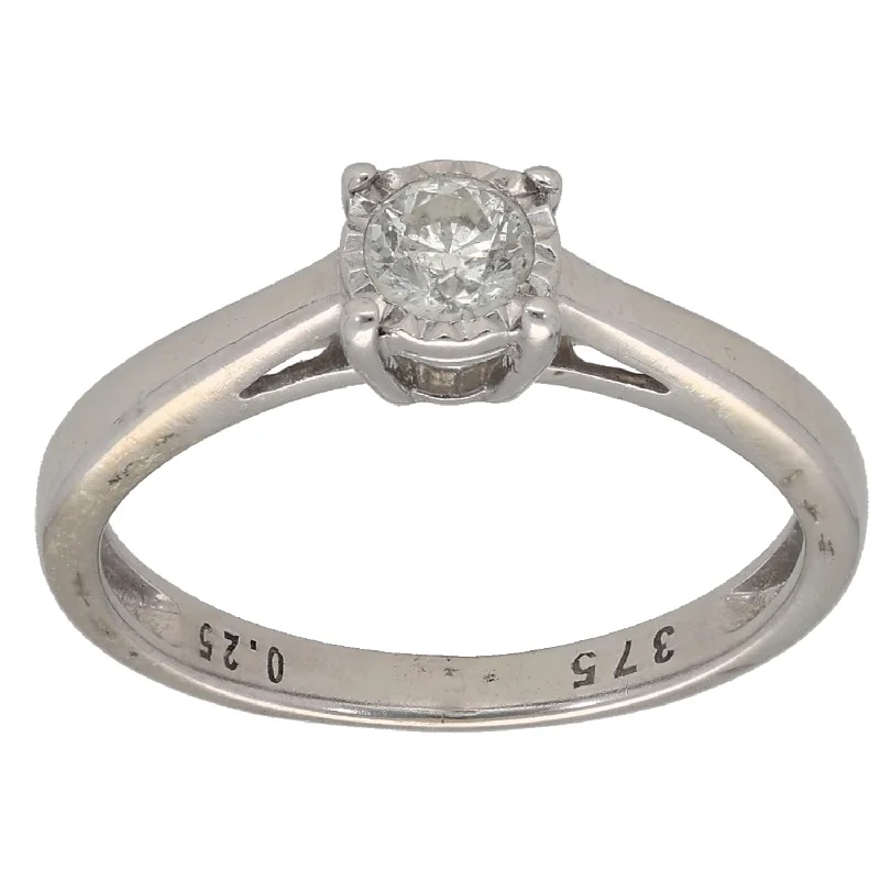 Oversized cocktail rings-9ct White Gold 0.25ct Diamond Solitaire Ring Size K