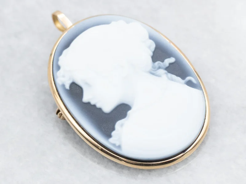 Polished metal brooches-Black and White Cameo Brooch or Pendant