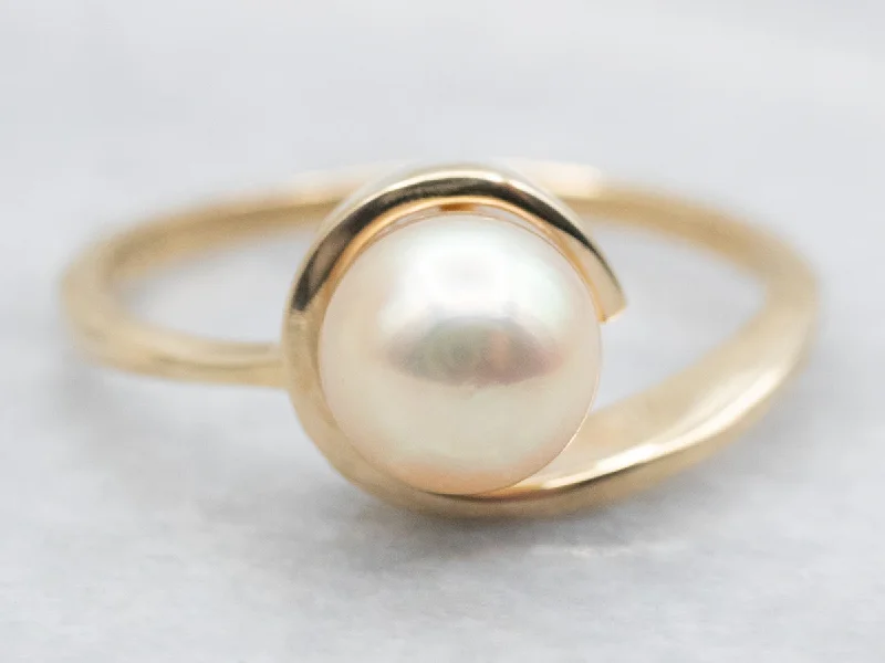 Onyx inlay rings-Scrolling Champagne Pearl Solitaire Ring