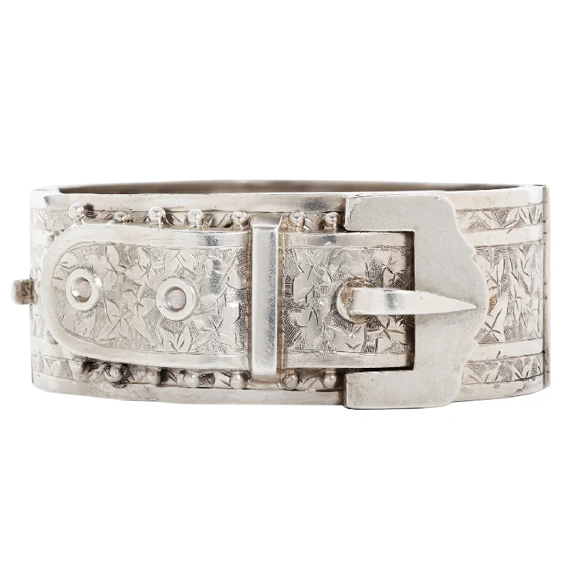 Curved cuff bracelets-Silver Falling Leaves Buckle Bangle