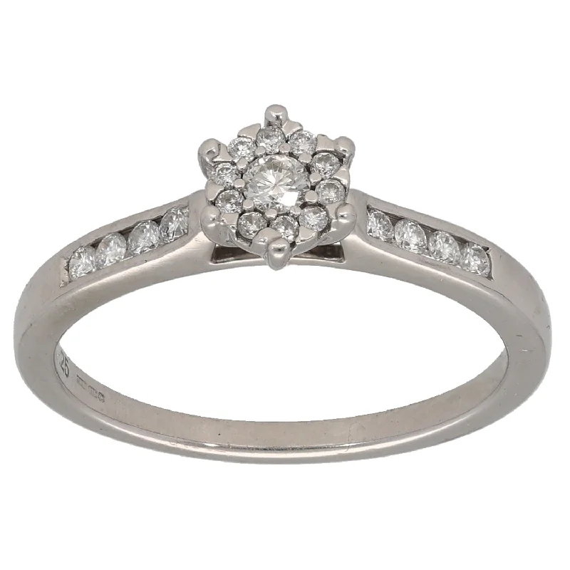 Waxing moon rings-9ct White Gold 0.25ct Diamond Solitaire Ring With Accent Stones Size M