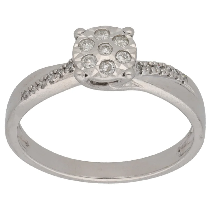 Ladybug rings-9ct White Gold 0.13ct Diamond Cluster Ring Size O