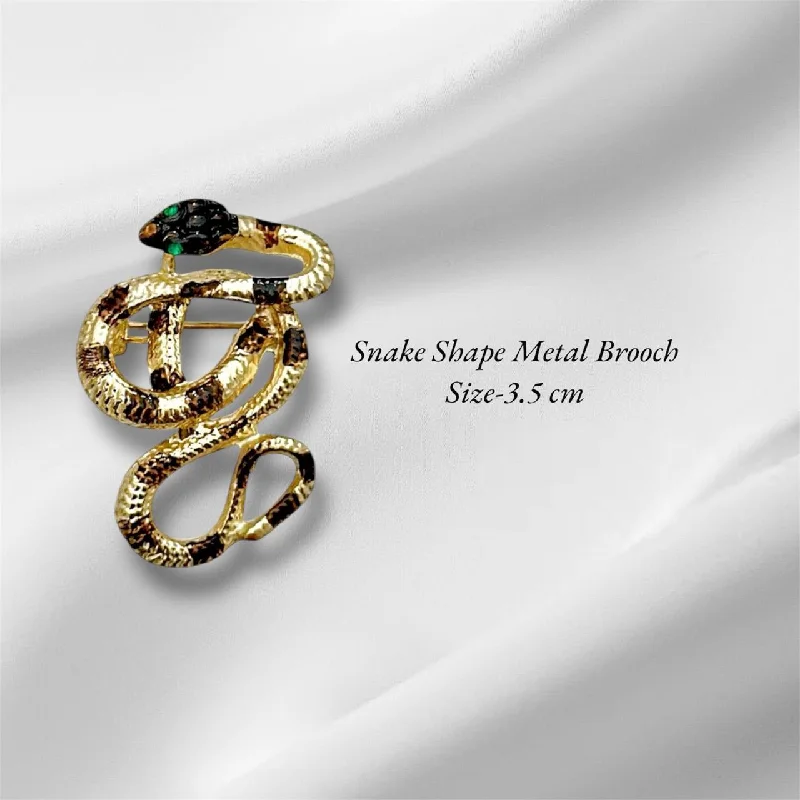 Knotted cord brooches-Snake Shape Golden Metal Brooch