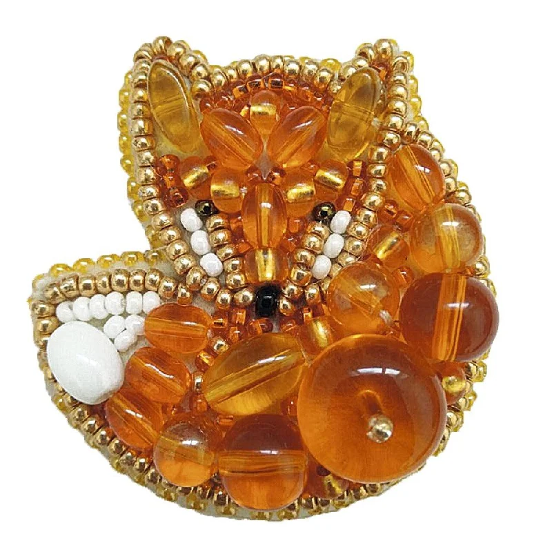 Simple pin brooches-BP-241C Beadwork kit for creating brooch Crystal Art "Fox"