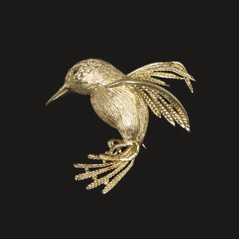 Mixed bead brooches-VINTAGE 14K YELLOW GOLD HUMMINGBIRD PIN BROOCH HANDMADE ESTATE 7.5 GRAM PENDANT