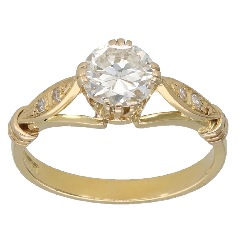 Fluid shape rings-18ct Gold 1.04ct Diamond Solitaire Ring With Accents Size N