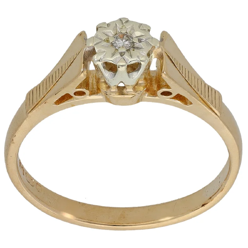 Tidal theme rings-9ct Gold 0.04ct Diamond Solitaire Ring Size P