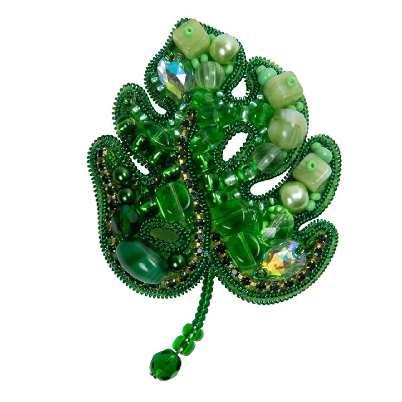 Beaded tassel brooches-Beadwork kit for creating brooch Crystal Art Monstera BP-345C