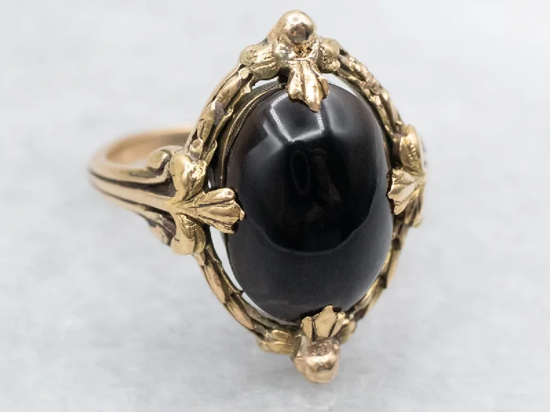 Threaded lace rings-Black Onyx Solitaire Ring with Ornate Frame