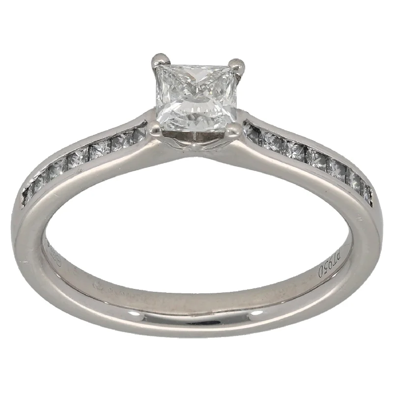 Tiny heart rings-Platinum 0.78ct Diamond Solitaire Ring With Accent Stones Size L