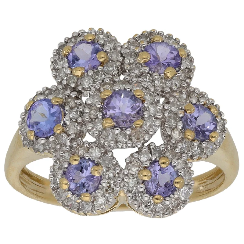 Curved band rings-9ct Gold Tanzanite & 0.42ct Diamond Dress/Cocktail Ring Size L