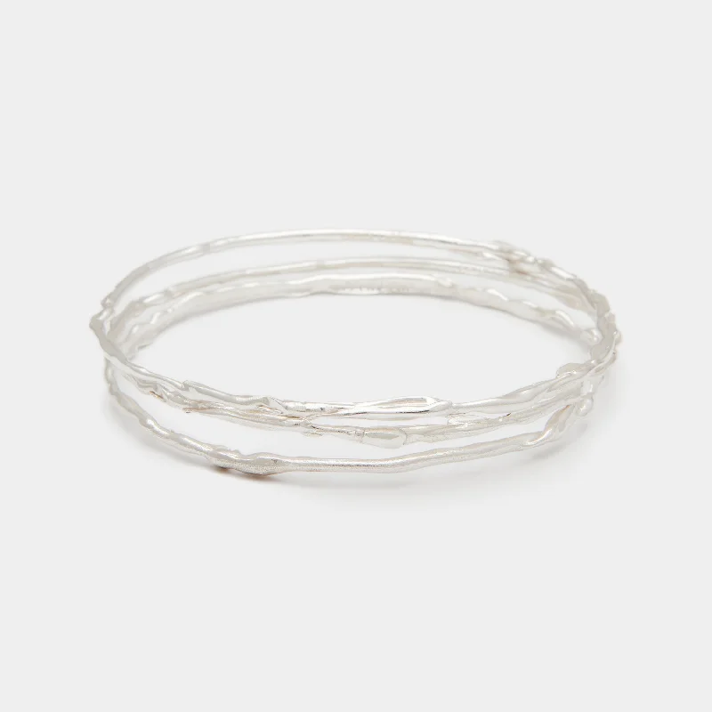 Woven cord bracelets-Terra Bangle Set in Silver