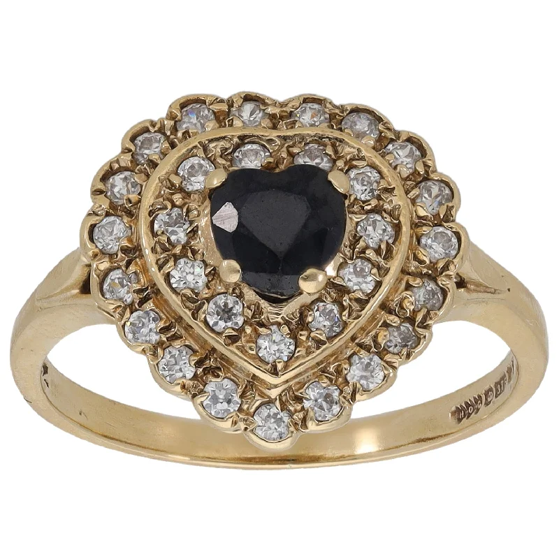 Artistic shape rings-9ct Gold Sapphire & Cubic Zirconia Dress/Cocktail Ring Size R