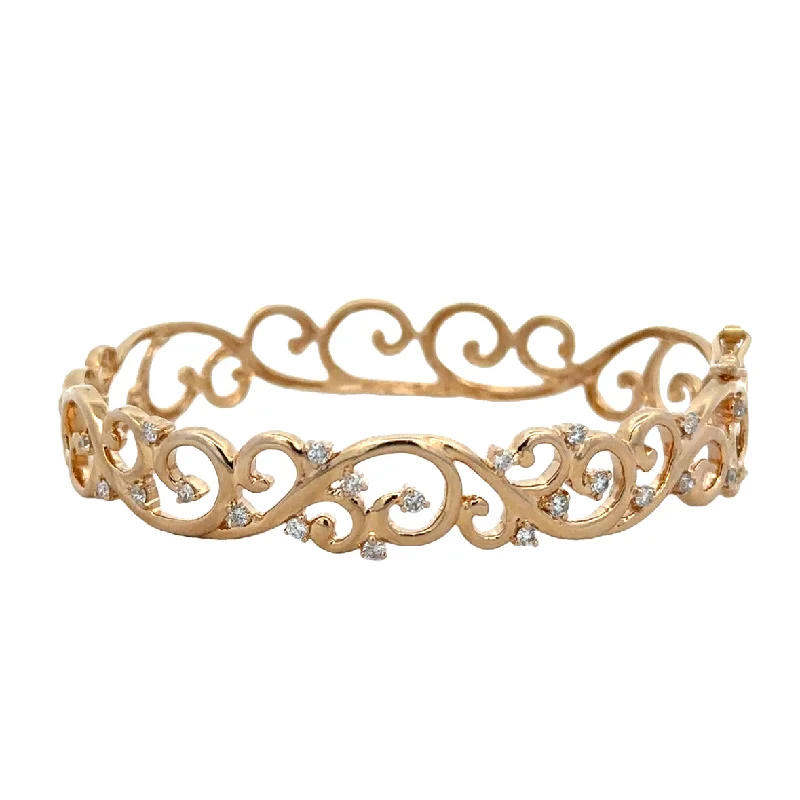 Hand-carved bracelets-Openwork Scrolled Diamond Bangle in Yellow Gold